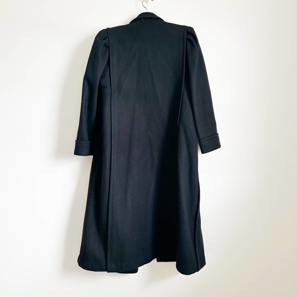 Vintage Black Double Breasted Long Wool Coat Pleated Puff Shoulder sz 8 Petite - Picture 15 of 15